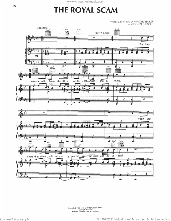 The Royal Scam sheet music for voice, piano or guitar by Steely Dan, Donald Fagen and Walter Becker, intermediate skill level