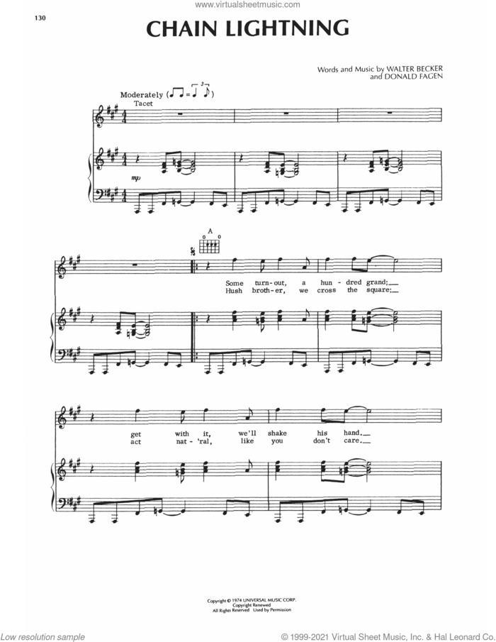 Chain Lightning sheet music for voice, piano or guitar by Steely Dan, Donald Fagen and Walter Becker, intermediate skill level