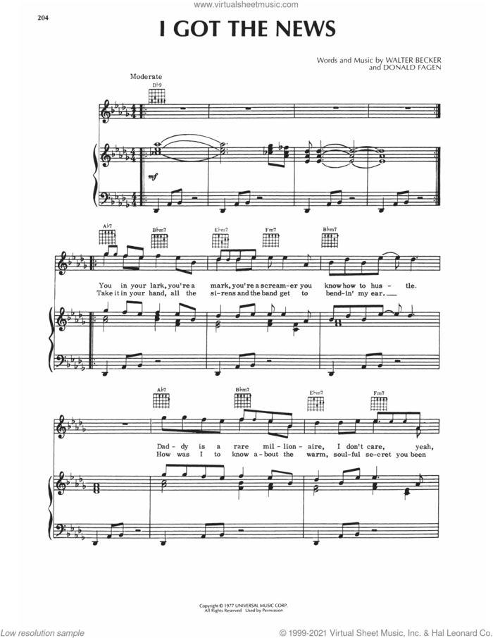 I Got The News sheet music for voice, piano or guitar by Steely Dan, Donald Fagen and Walter Becker, intermediate skill level