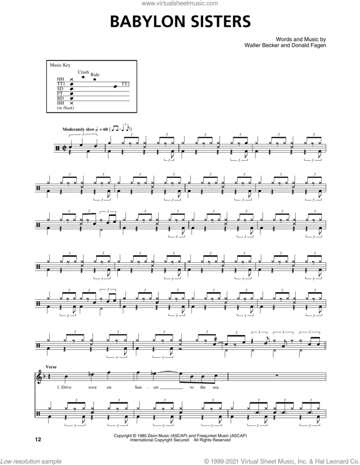 Babylon Sisters sheet music for drums by Steely Dan, Donald Fagen and Walter Becker, intermediate skill level