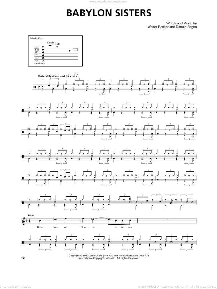 Babylon Sisters sheet music for drums by Steely Dan, Donald Fagen and Walter Becker, intermediate skill level