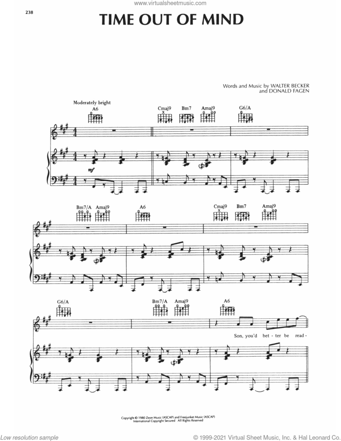 Time Out Of Mind sheet music for voice, piano or guitar by Steely Dan, Donald Fagen and Walter Becker, intermediate skill level
