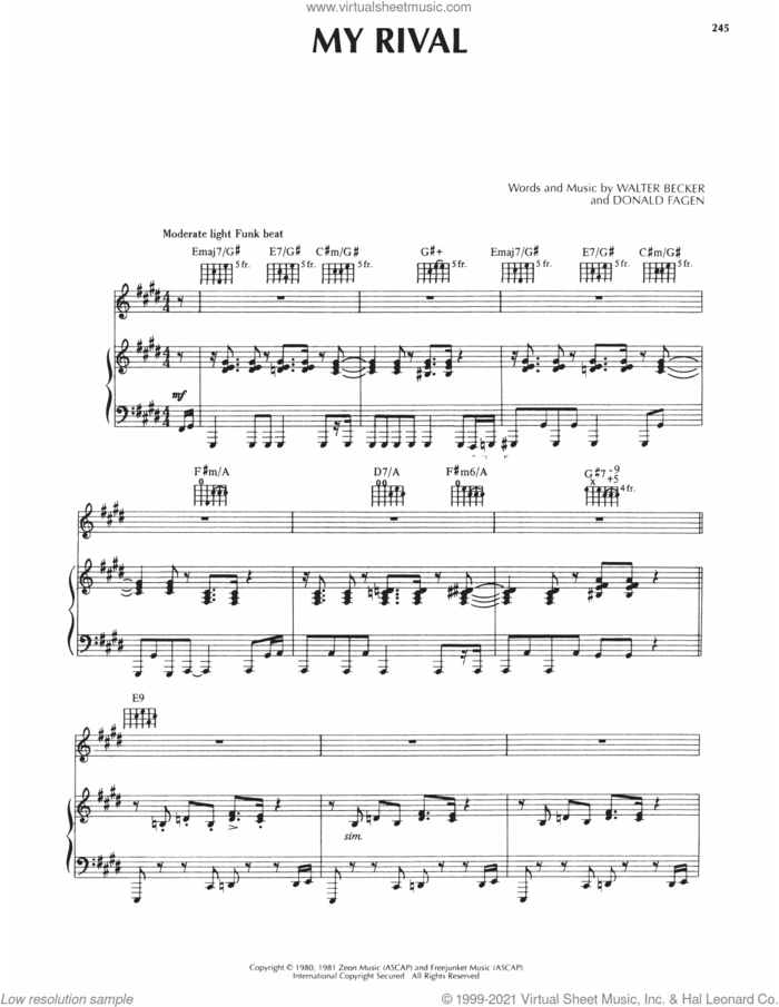My Rival sheet music for voice, piano or guitar by Steely Dan, Donald Fagen and Walter Becker, intermediate skill level
