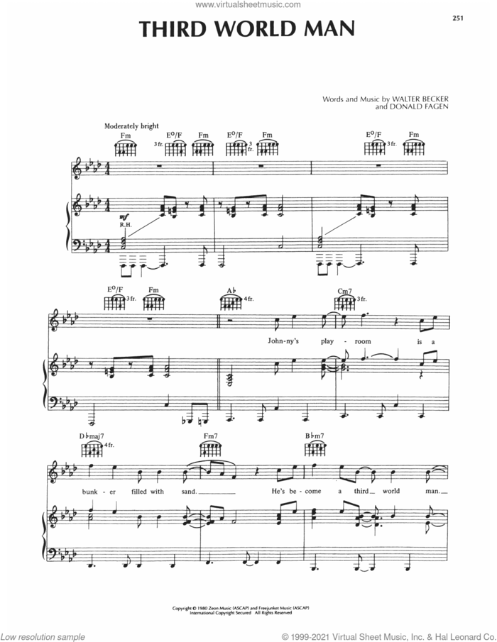 Third World Man sheet music for voice, piano or guitar by Steely Dan, Donald Fagen and Walter Becker, intermediate skill level