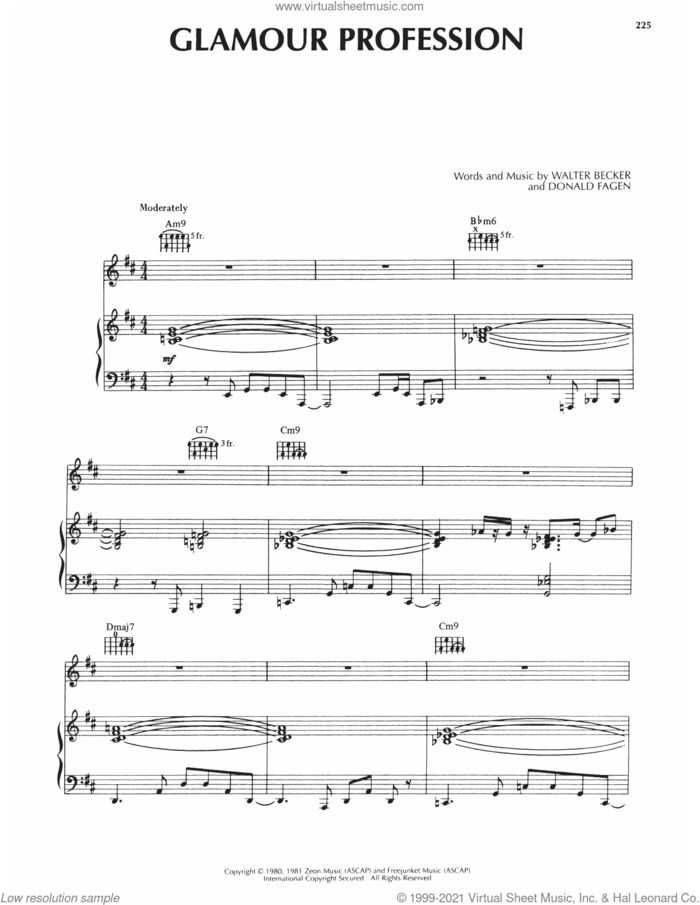 Glamour Profession sheet music for voice, piano or guitar by Steely Dan, Donald Fagen and Walter Becker, intermediate skill level