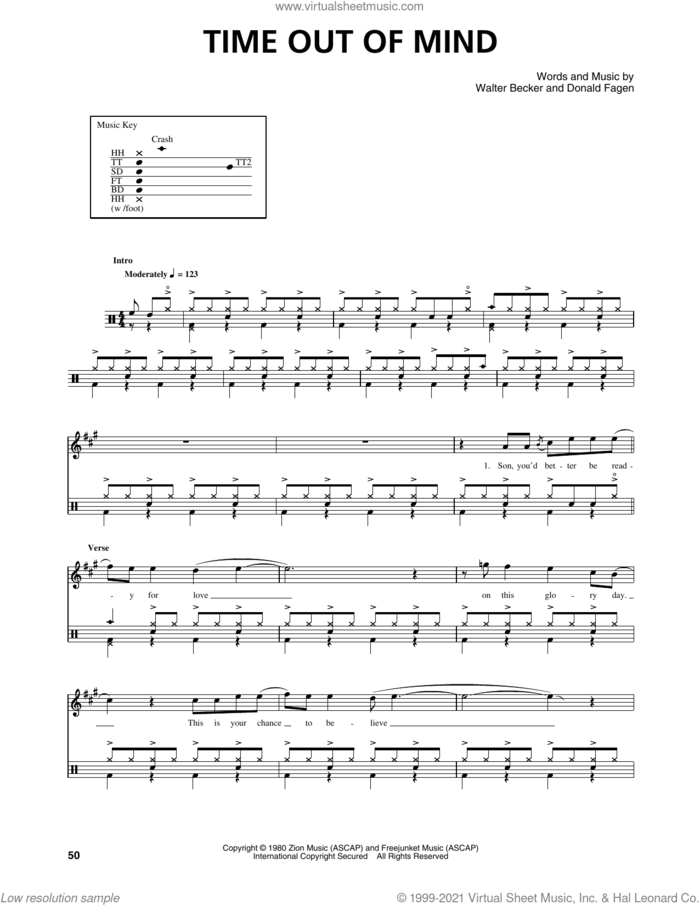 Time Out Of Mind sheet music for drums by Steely Dan, Donald Fagen and Walter Becker, intermediate skill level