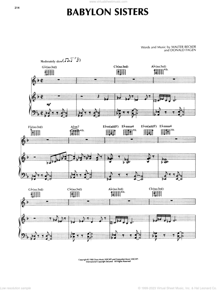 Babylon Sisters sheet music for voice, piano or guitar by Steely Dan, Donald Fagen and Walter Becker, intermediate skill level
