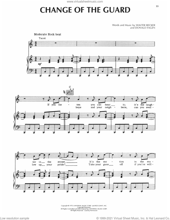 Change Of The Guard sheet music for voice, piano or guitar by Steely Dan, Donald Fagen and Walter Becker, intermediate skill level