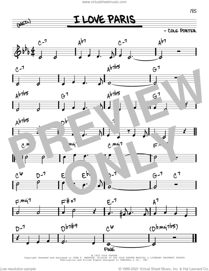 I Love Paris [Reharmonized version] (arr. Jack Grassel) sheet music for voice and other instruments (real book) by Cole Porter and Jack Grassel, intermediate skill level