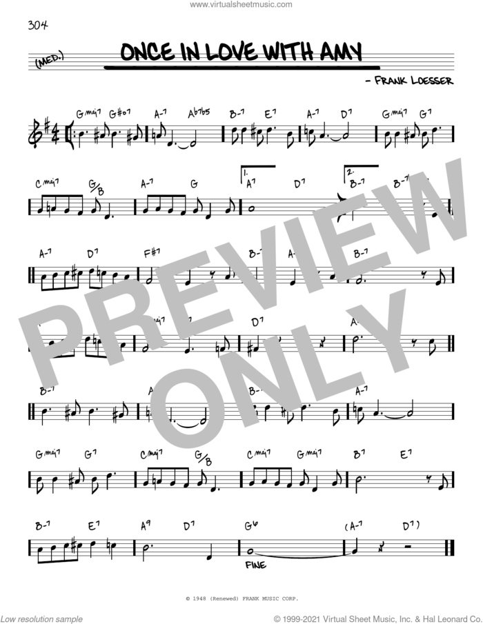 Once In Love With Amy [Reharmonized version] (arr. Jack Grassel) sheet music for voice and other instruments (real book) by Frank Loesser and Jack Grassel, intermediate skill level