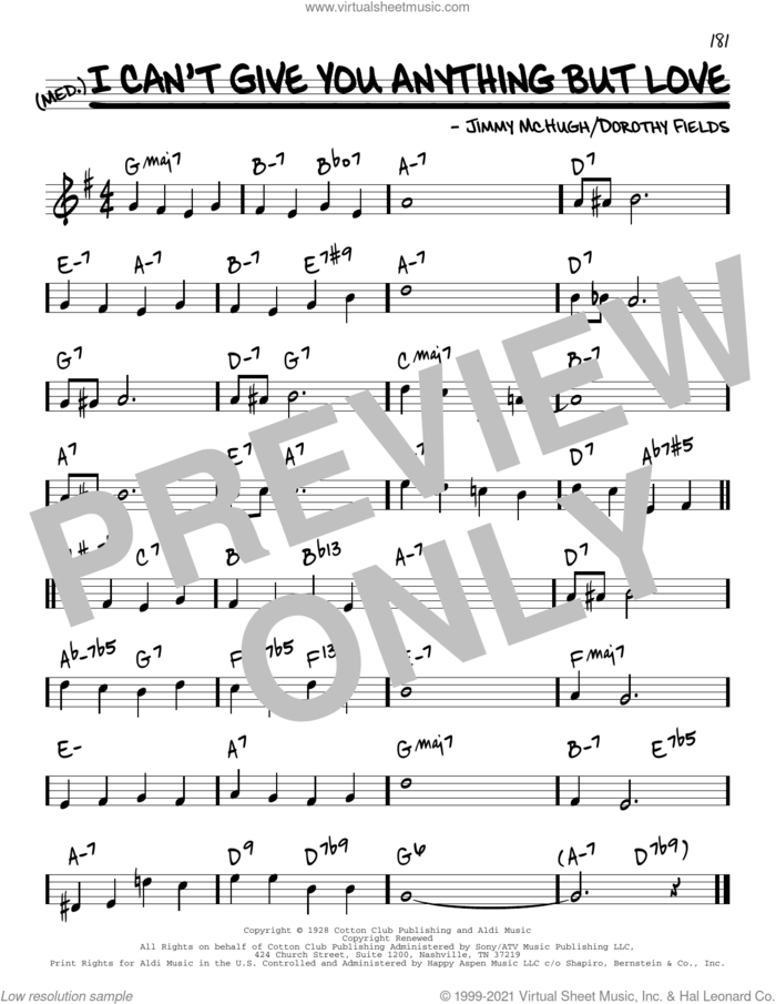 I Can't Give You Anything But Love [Reharmonized version] (arr. Jack Grassel) sheet music for voice and other instruments (real book) by Jimmy McHugh and Dorothy Fields, Jack Grassel, Dorothy Fields and Jimmy McHugh, intermediate skill level