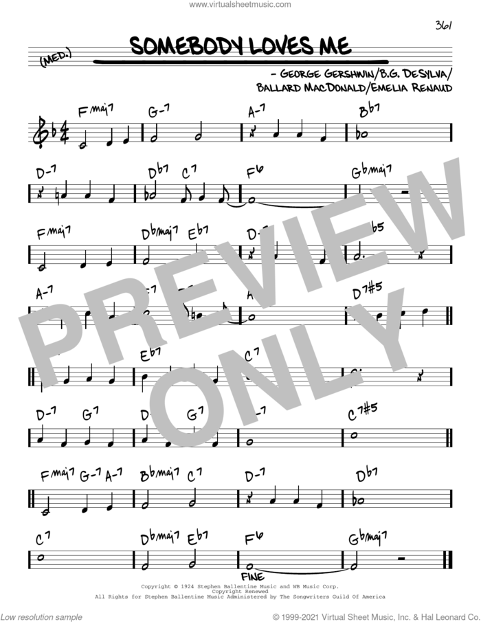 Somebody Loves Me [Reharmonized version] (arr. Jack Grassel) sheet music for voice and other instruments (real book) by George Gershwin, Jack Grassel, Ballard MacDonald and Buddy DeSylva, intermediate skill level