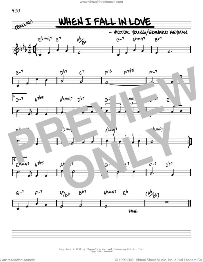 When I Fall In Love [Reharmonized version] (arr. Jack Grassel) sheet music for voice and other instruments (real book) by Victor Young, Jack Grassel, Carpenters, The Lettermen and Edward Heyman, intermediate skill level