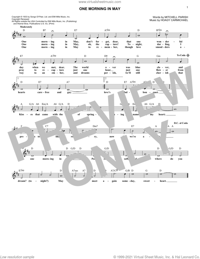 One Morning In May sheet music for voice and other instruments (fake book) by Mitchell Parish and Hoagy Carmichael, Hoagy Carmichael and Mitchell Parish, intermediate skill level