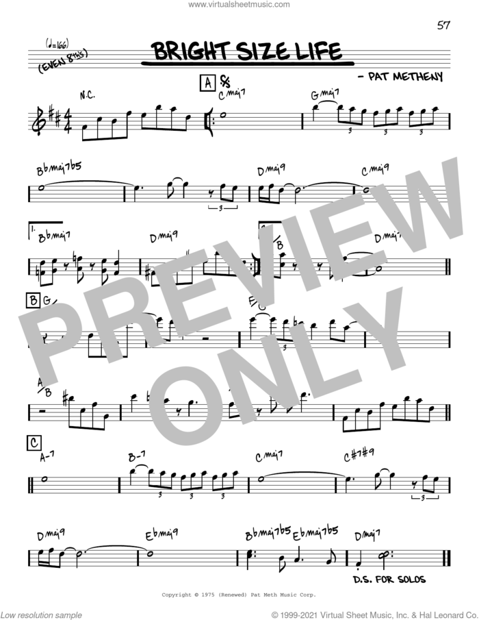 Bright Size Life [Reharmonized version] (arr. Jack Grassel) sheet music for voice and other instruments (real book) by Pat Metheny and Jack Grassel, intermediate skill level