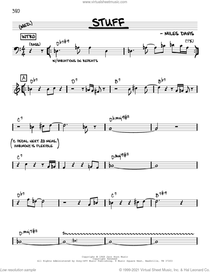 Stuff [Reharmonized version] (arr. Jack Grassel) sheet music for voice and other instruments (real book) by Miles Davis and Jack Grassel, intermediate skill level