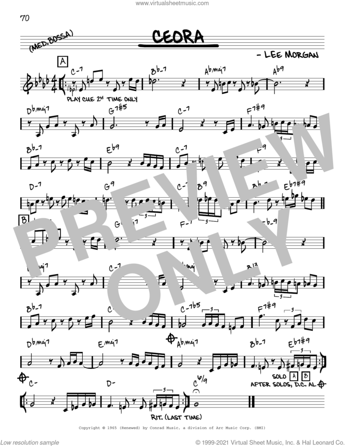 Ceora [Reharmonized version] (arr. Jack Grassel) sheet music for voice and other instruments (real book) by Lee Morgan, Jack Grassel and Billy Taylor, intermediate skill level