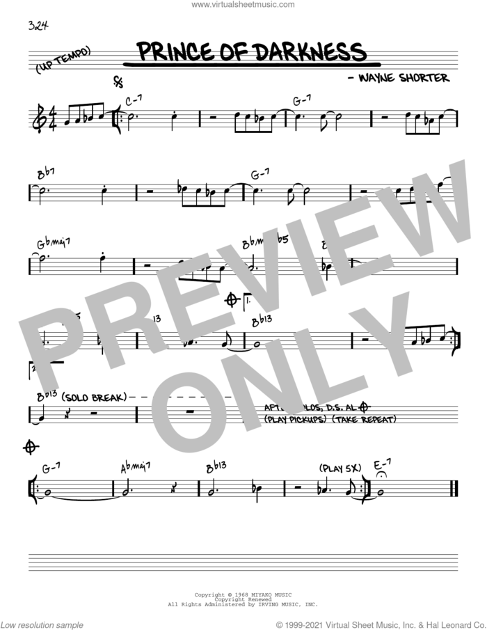Prince Of Darkness [Reharmonized version] (arr. Jack Grassel) sheet music for voice and other instruments (real book) by Wayne Shorter and Jack Grassel, intermediate skill level