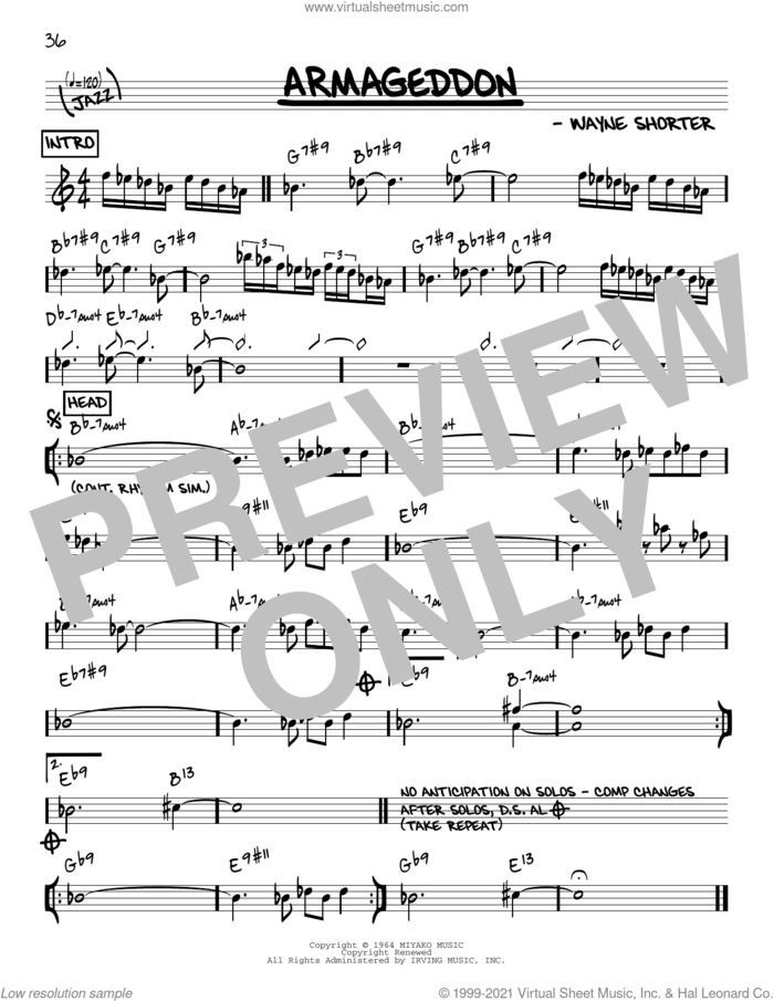 Armageddon [Reharmonized version] (arr. Jack Grassel) sheet music for voice and other instruments (real book) by Wayne Shorter and Jack Grassel, intermediate skill level