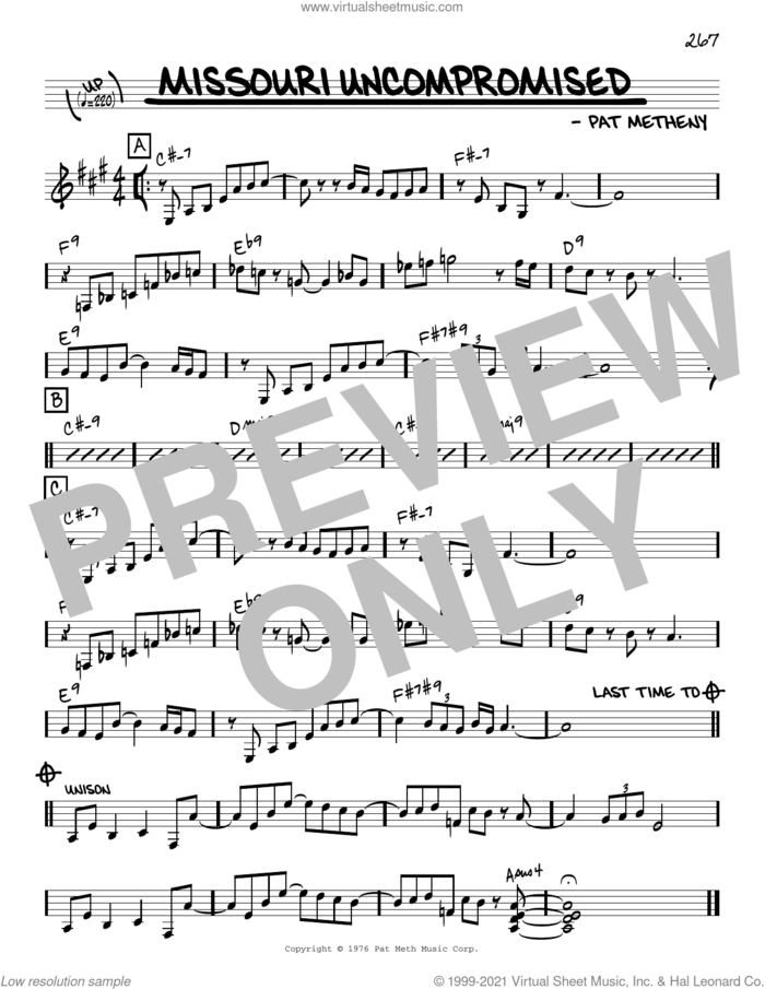 Missouri Uncompromised [Reharmonized version] (arr. Jack Grassel) sheet music for voice and other instruments (real book) by Pat Metheny and Jack Grassel, intermediate skill level