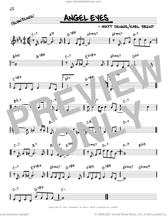 Angel Eyes [Reharmonized version] (arr. Jack Grassel) sheet music for voice and other instruments (real book) by Matt Dennis, Jack Grassel and Earl Brent, intermediate skill level