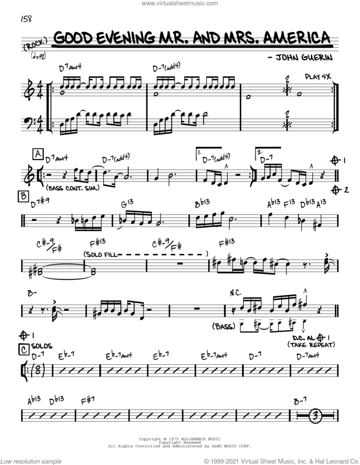 Good Evening Mr. And Mrs. America [Reharmonized version] (arr. Jack Grassel) sheet music for voice and other instruments (real book) by John Guerin and Jack Grassel, intermediate skill level