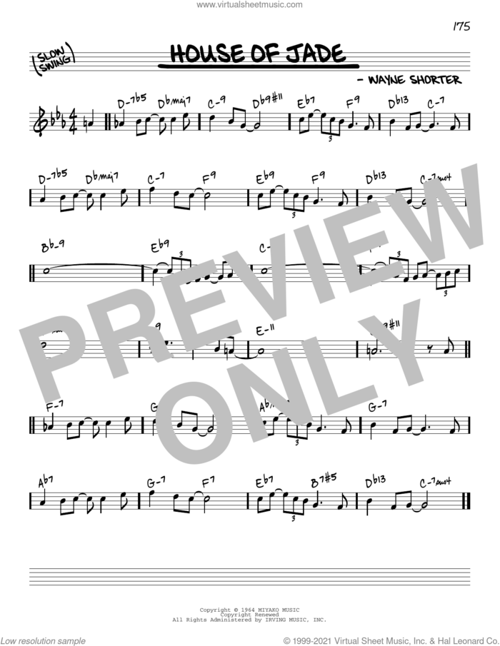House Of Jade [Reharmonized version] (arr. Jack Grassel) sheet music for voice and other instruments (real book) by Wayne Shorter and Jack Grassel, intermediate skill level