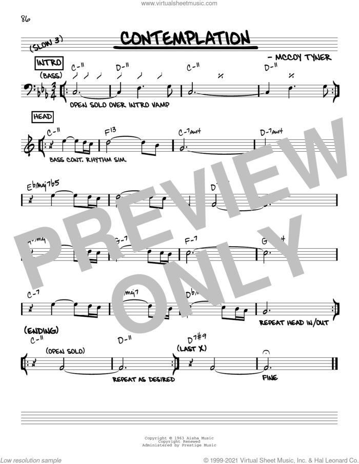 Contemplation [Reharmonized version] (arr. Jack Grassel) sheet music for voice and other instruments (real book) by McCoy Tyner and Jack Grassel, intermediate skill level