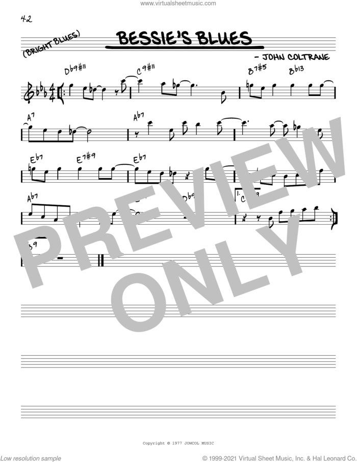 Bessie's Blues [Reharmonized version] (arr. Jack Grassel) sheet music for voice and other instruments (real book) by John Coltrane and Jack Grassel, intermediate skill level