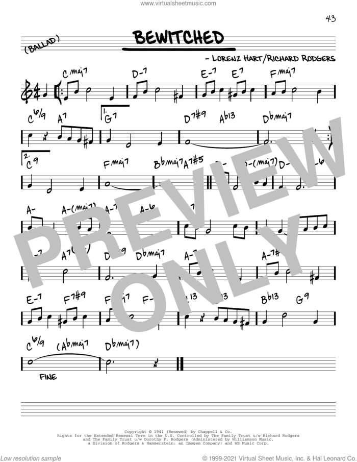 Bewitched [Reharmonized version] (arr. Jack Grassel) sheet music for voice and other instruments (real book) by Richard Rodgers, Jack Grassel, Lorenz Hart and Rodgers & Hart, intermediate skill level
