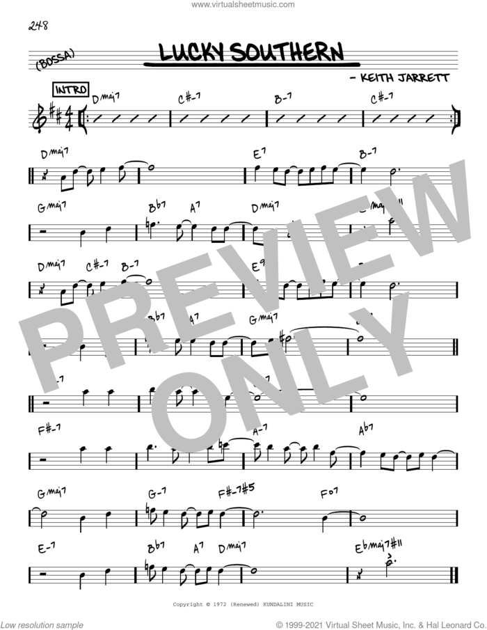 Lucky Southern [Reharmonized version] (arr. Jack Grassel) sheet music for voice and other instruments (real book) by Keith Jarrett and Jack Grassel, intermediate skill level