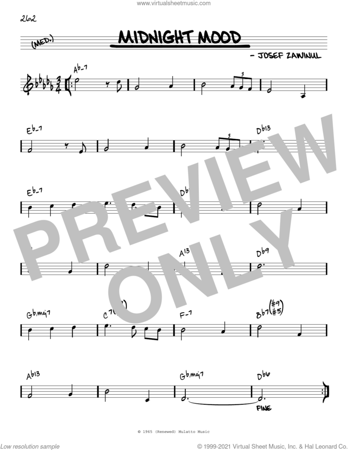 Midnight Mood [Reharmonized version] (arr. Jack Grassel) sheet music for voice and other instruments (real book) by Josef Zawinul, Jack Grassel and Ben Raleigh, intermediate skill level