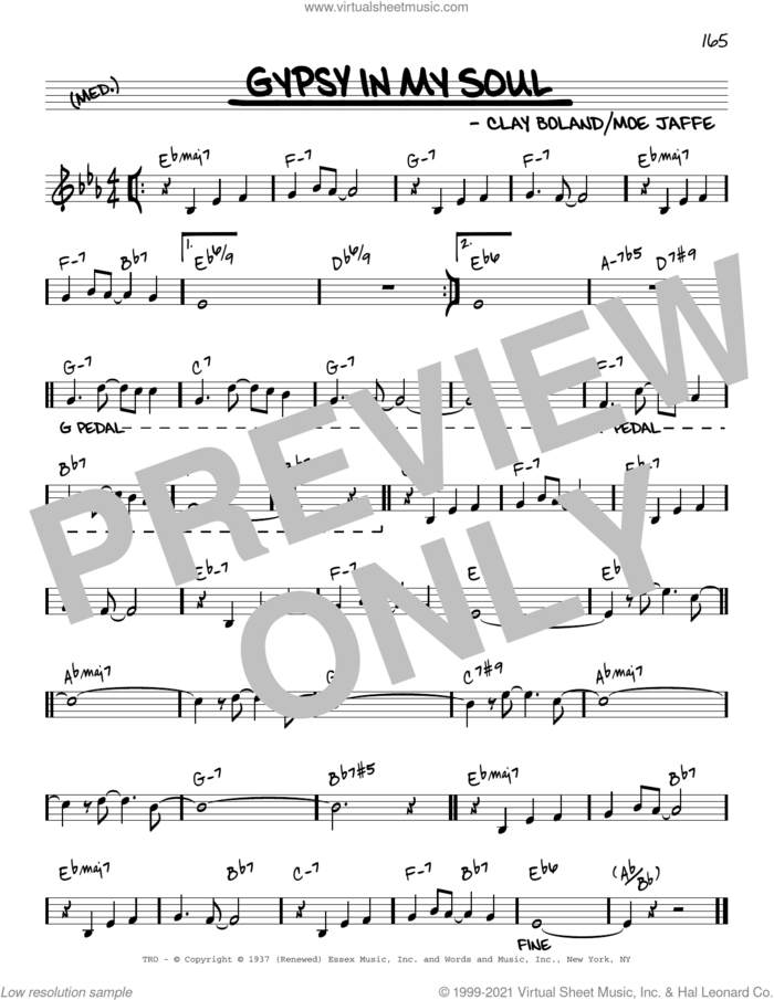 Gypsy In My Soul [Reharmonized version] (arr. Jack Grassel) sheet music for voice and other instruments (real book) by Clay Boland, Jack Grassel and Moe Jaffe, intermediate skill level
