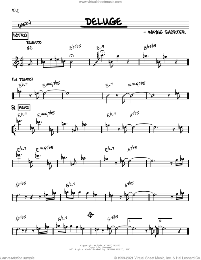 Deluge [Reharmonized version] (arr. Jack Grassel) sheet music for voice and other instruments (real book) by Wayne Shorter and Jack Grassel, intermediate skill level