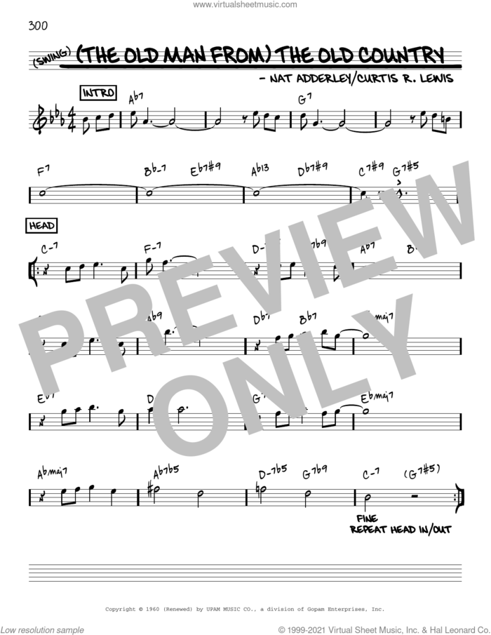 (The Old Man From) The Old Country [Reharmonized version] (arr. Jack Grassel) sheet music for voice and other instruments (real book) by Nat Adderley, Jack Grassel and Curtis R. Lewis, intermediate skill level