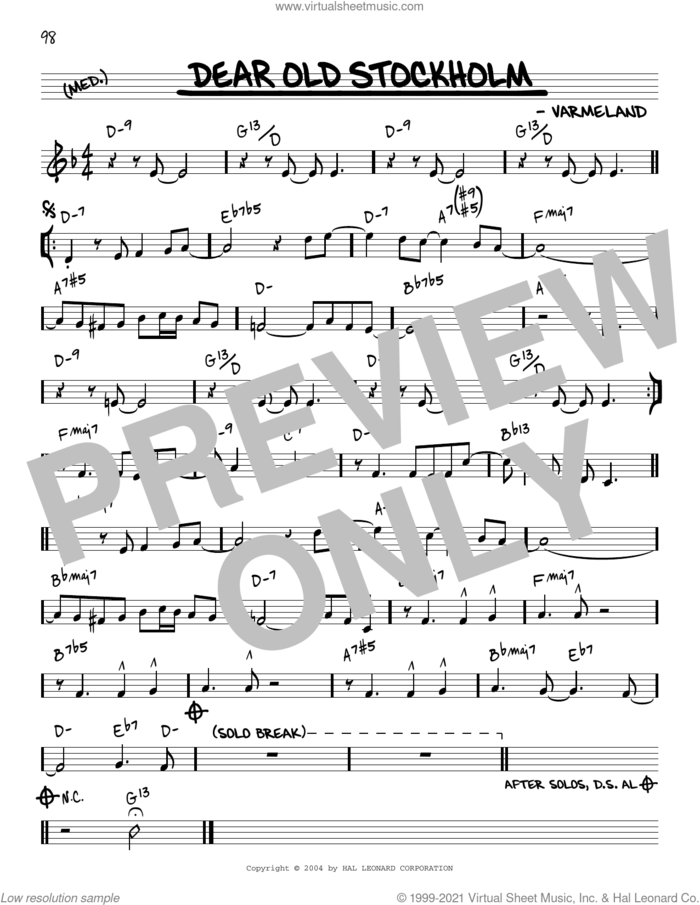 Dear Old Stockholm [Reharmonized version] (arr. Jack Grassel) sheet music for voice and other instruments (real book) by Swedish Folk Song and Jack Grassel, intermediate skill level