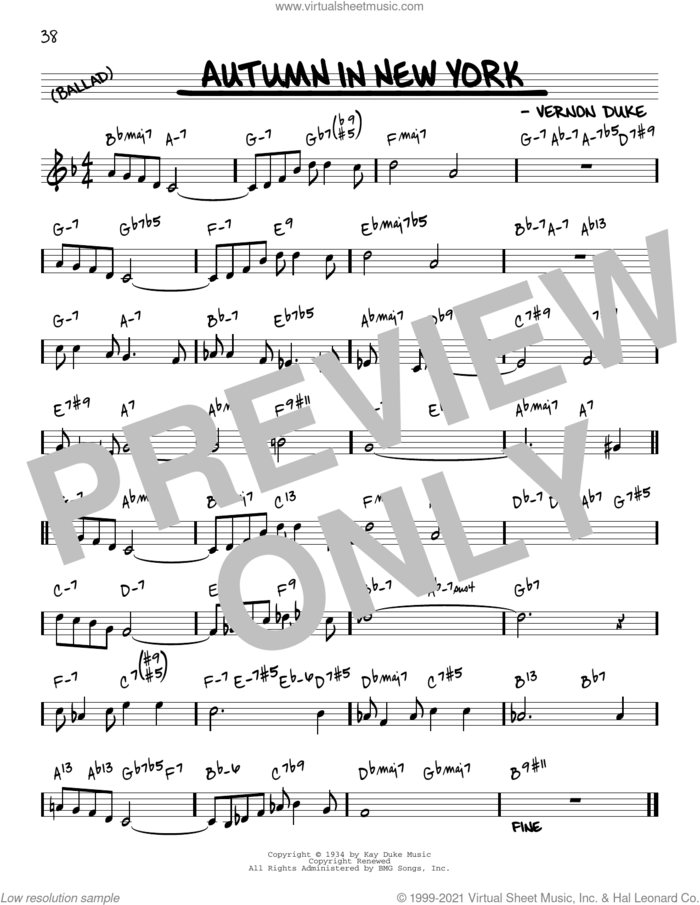 Autumn In New York [Reharmonized version] (arr. Jack Grassel) sheet music for voice and other instruments (real book) by Vernon Duke and Jack Grassel, intermediate skill level