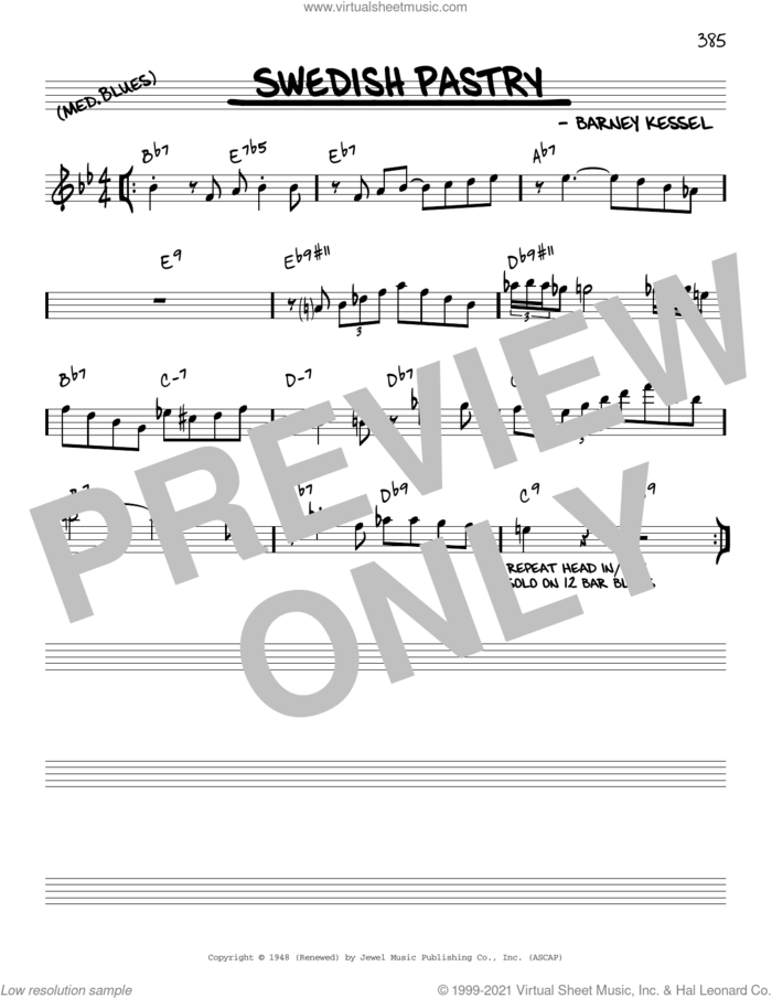 Swedish Pastry [Reharmonized version] (arr. Jack Grassel) sheet music for voice and other instruments (real book) by Barney Kessel and Jack Grassel, intermediate skill level