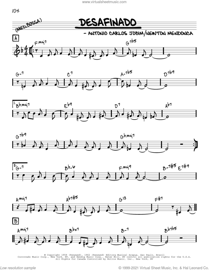 Desafinado [Reharmonized version] (arr. Jack Grassel) sheet music for voice and other instruments (real book) by Antonio Carlos Jobim, Jack Grassel and Newton Mendonca, intermediate skill level