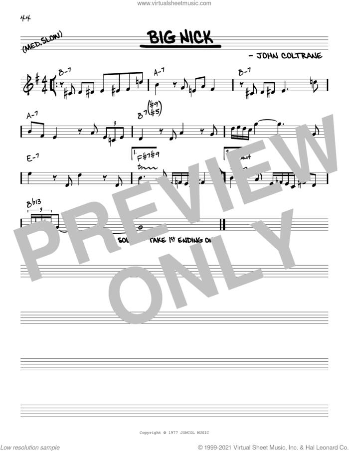 Big Nick [Reharmonized version] (arr. Jack Grassel) sheet music for voice and other instruments (real book) by John Coltrane and Jack Grassel, intermediate skill level