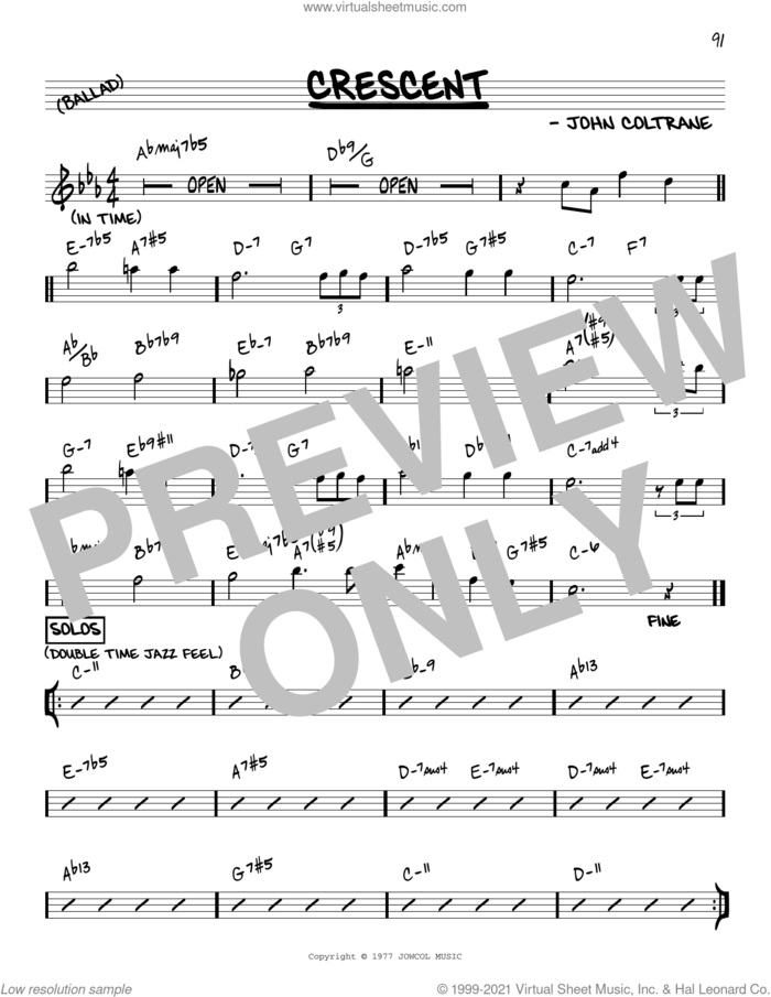 Crescent [Reharmonized version] (arr. Jack Grassel) sheet music for voice and other instruments (real book) by John Coltrane and Jack Grassel, intermediate skill level