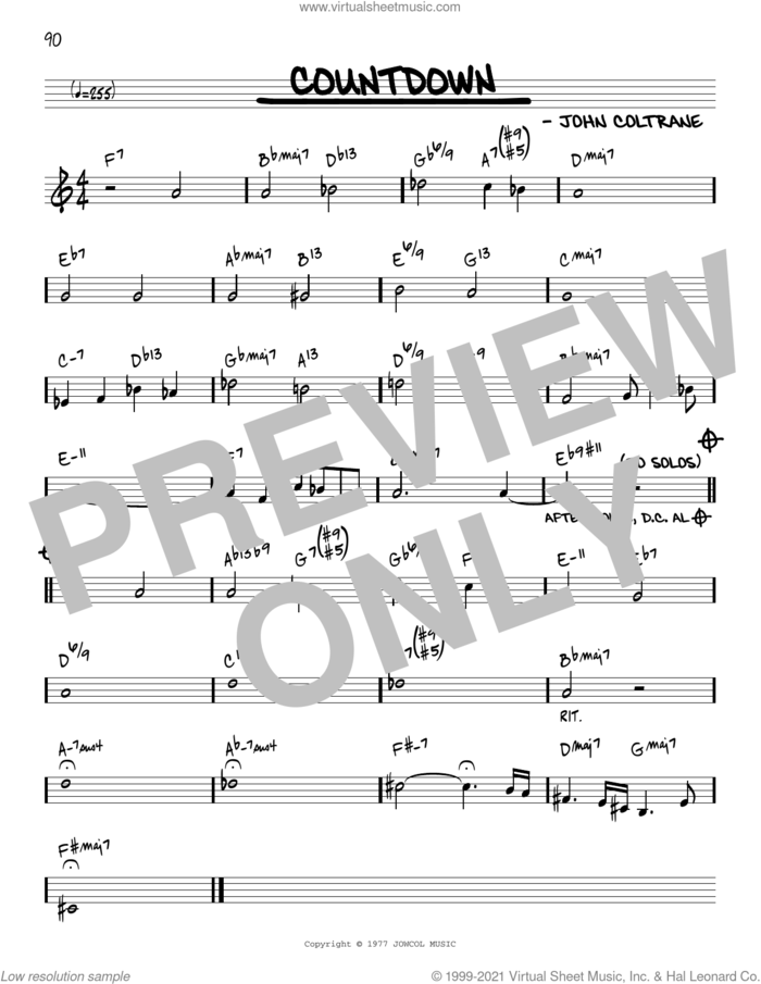 Countdown [Reharmonized version] (arr. Jack Grassel) sheet music for voice and other instruments (real book) by John Coltrane and Jack Grassel, intermediate skill level
