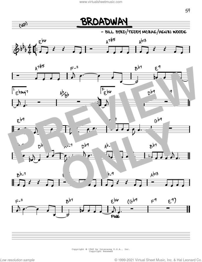 Broadway [Reharmonized version] (arr. Jack Grassel) sheet music for voice and other instruments (real book) by Count Basie, Jack Grassel, Billy Byrd, Henri Woode and Teddy McRae, intermediate skill level