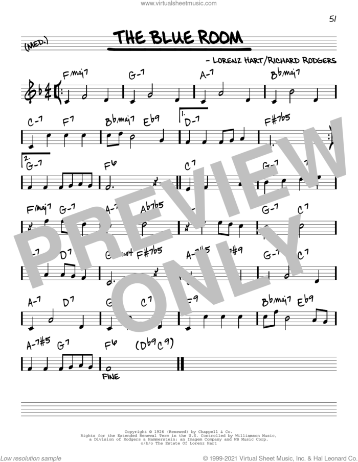 The Blue Room [Reharmonized version] (arr. Jack Grassel) sheet music for voice and other instruments (real book) by Richard Rodgers, Jack Grassel, Lorenz Hart and Rodgers & Hart, intermediate skill level
