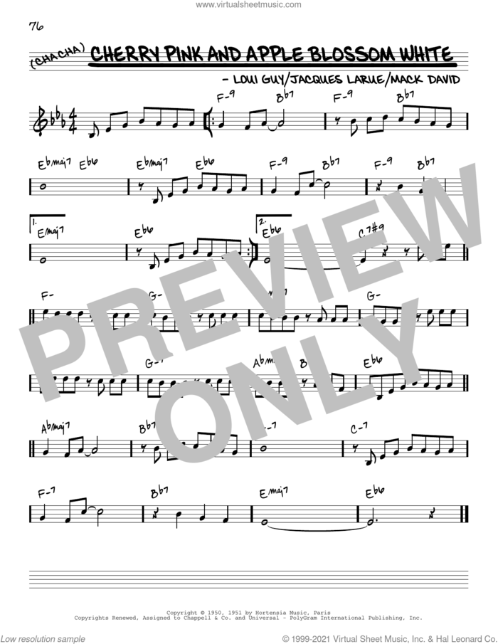 Cherry Pink And Apple Blossom White [Reharmonized version] (arr. Jack Grassel) sheet music for voice and other instruments (real book) by Mack David, Jack Grassel, Perez 'Prez' Prado, Jacques Larue and Marcel Louiguy, intermediate skill level