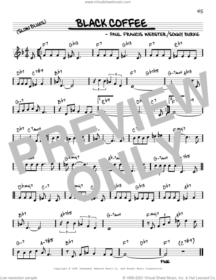 Black Coffee [Reharmonized version] (arr. Jack Grassel) sheet music for voice and other instruments (real book) by Paul Francis Webster, Jack Grassel and Sonny Burke, intermediate skill level