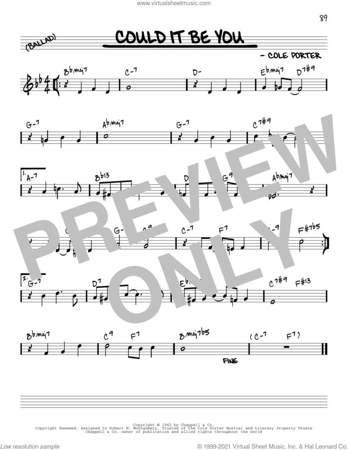 Could It Be You [Reharmonized version] (arr. Jack Grassel) sheet music for voice and other instruments (real book) by Cole Porter and Jack Grassel, intermediate skill level