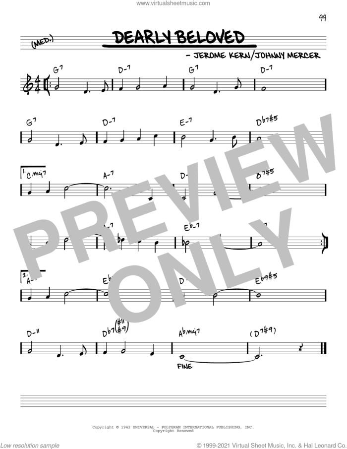 Dearly Beloved [Reharmonized version] (arr. Jack Grassel) sheet music for voice and other instruments (real book) by Johnny Mercer, Jack Grassel and Jerome Kern, intermediate skill level