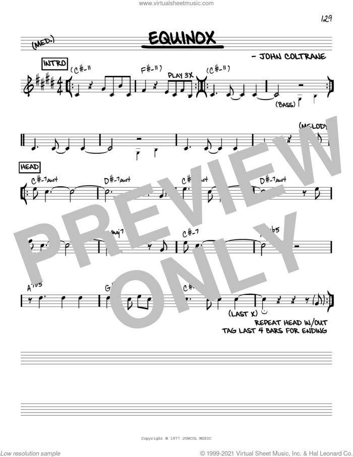 Equinox [Reharmonized version] (arr. Jack Grassel) sheet music for voice and other instruments (real book) by John Coltrane and Jack Grassel, intermediate skill level