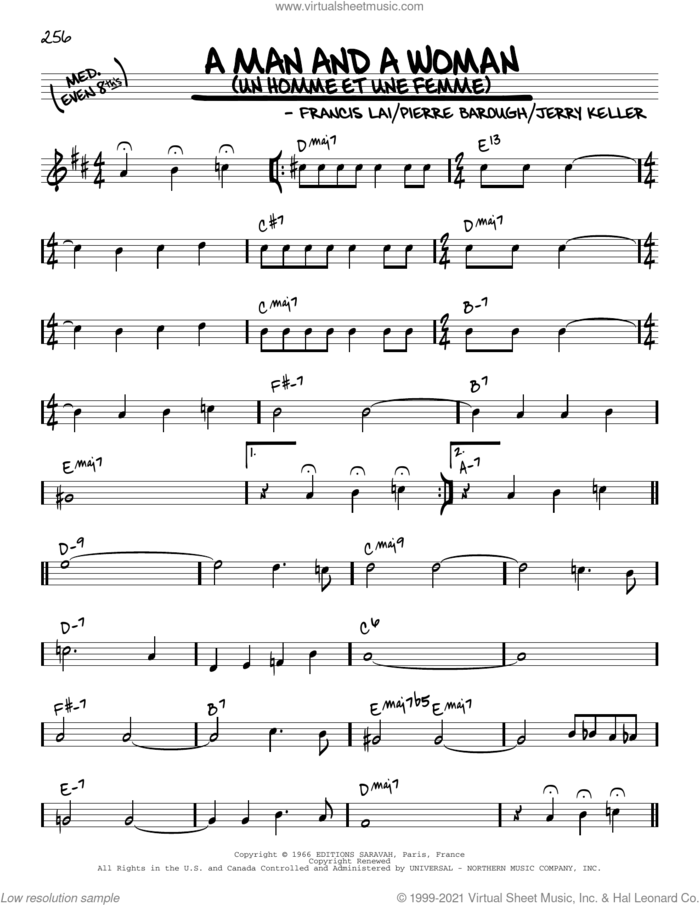 A Man And A Woman (Un Homme Et Une Femme) [Reharmonized version] (arr. Jack Grassel) sheet music for voice and other instruments (real book) by Herbie Mann and Tamiko Jones, Jack Grassel, Francis Lai, Jerry Keller and Pierre Barouh, intermediate skill level